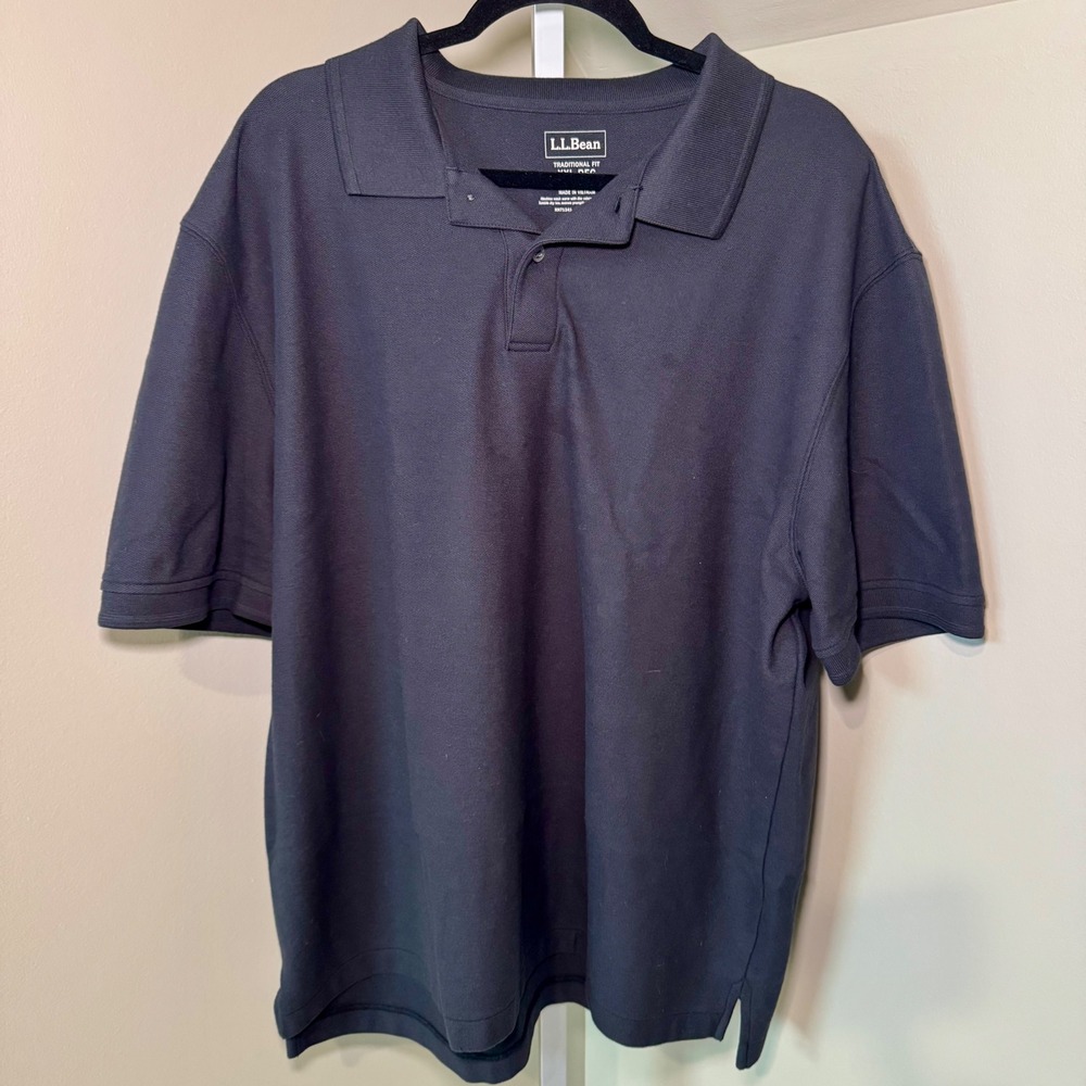 LL Bean Mens XXL Regular Black Cotton Pique Short Sleeve Polo Shirt